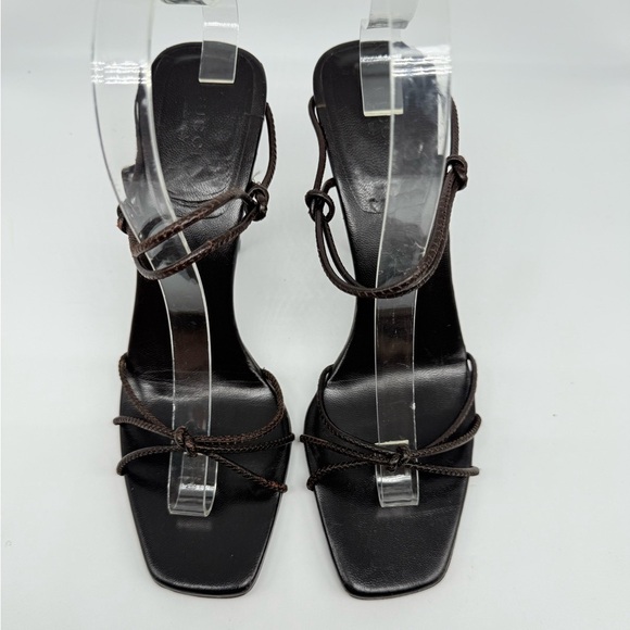 Gucci By Tom Ford Dark Brown Leather knotted Strappy Bamboo Heel sandals 9.5